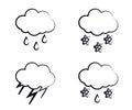Cloud and precipitation on a white background. Collection of precipitation. Symbol. Vector